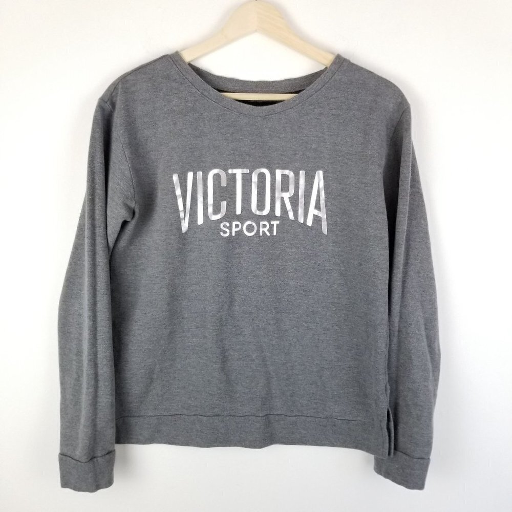 Victoria Sport Small Gray Lightweight Sweatshirt Metallic Chest‎ logo